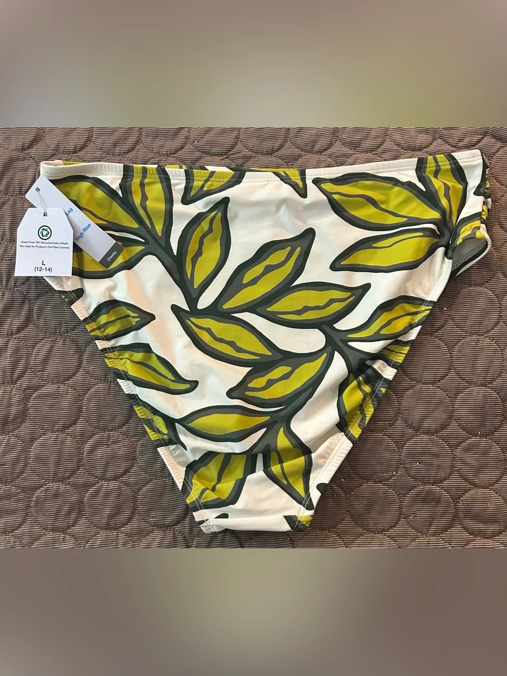 Leaf Print Bikini Bottoms in Olive & Cream